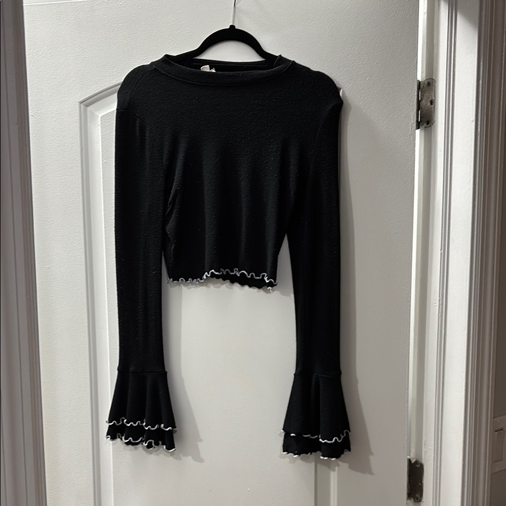 Black Ruffle Sleeve Women's Top